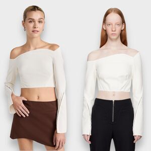 Anna October Maelle Long Sleeve Cropped Top in White Women's Small